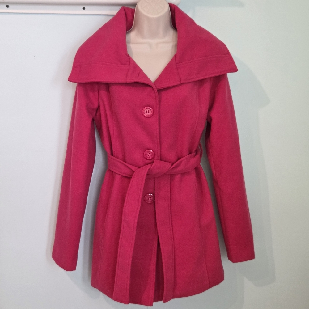 Me Jane Raspberry Funnel Neck Coat